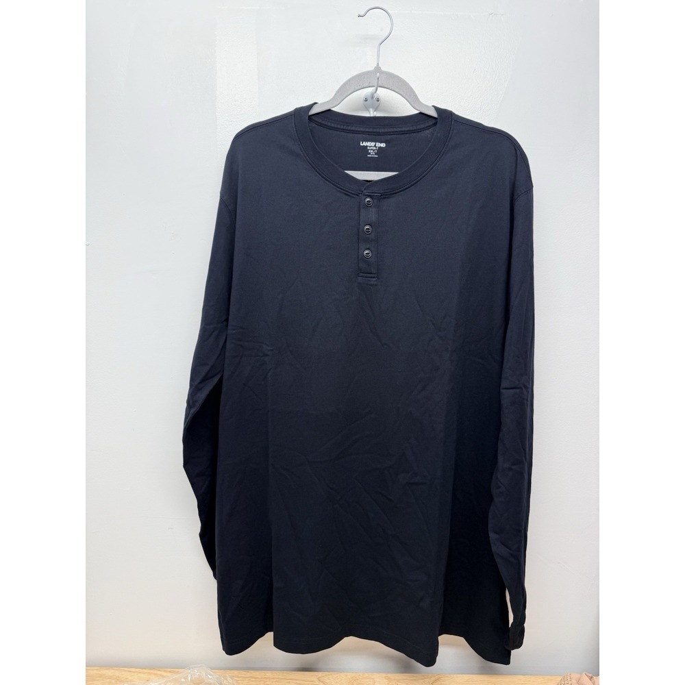 Lands End Mens XXLT Black Long Sleeve Henley Shirt Big‎ Tall Cotton Casual#31